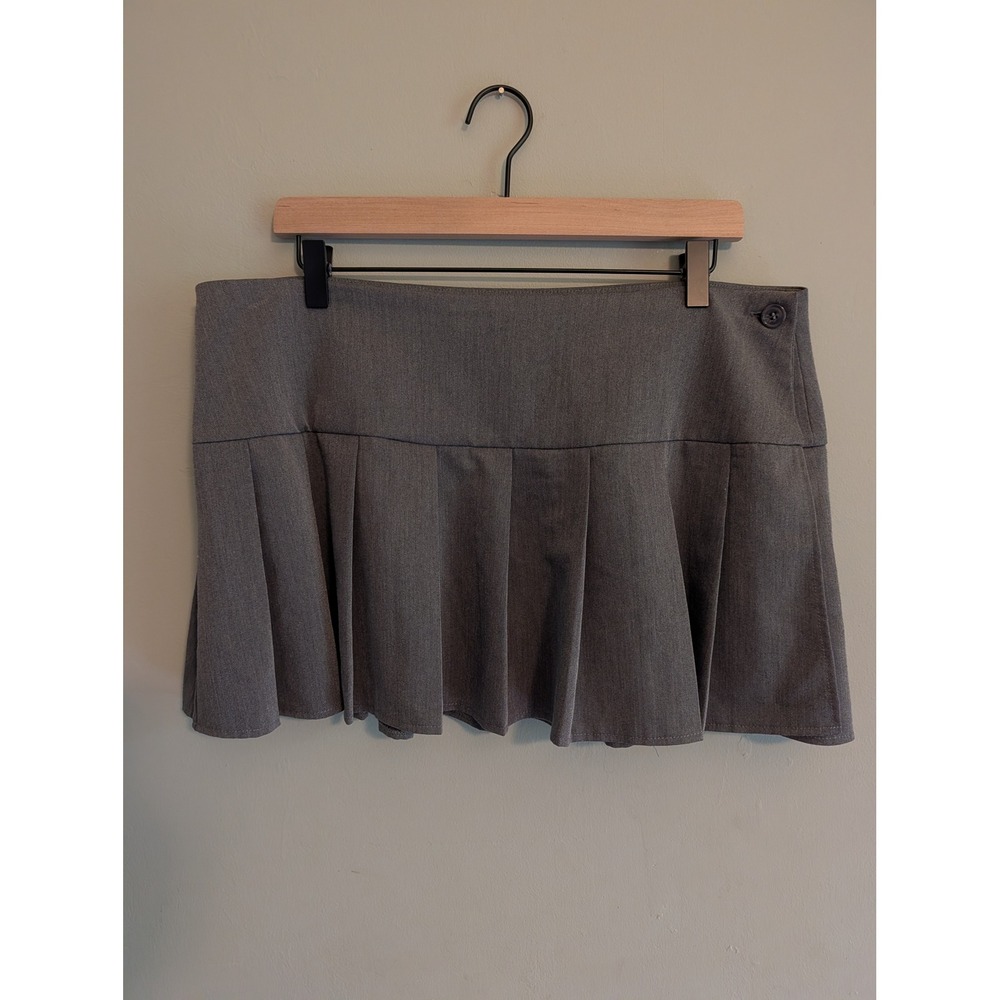 Motel Rocks Grey Pleated Mini Wrap Skirt Schoolgirl Preppy Charcoal XL Y2K Cute